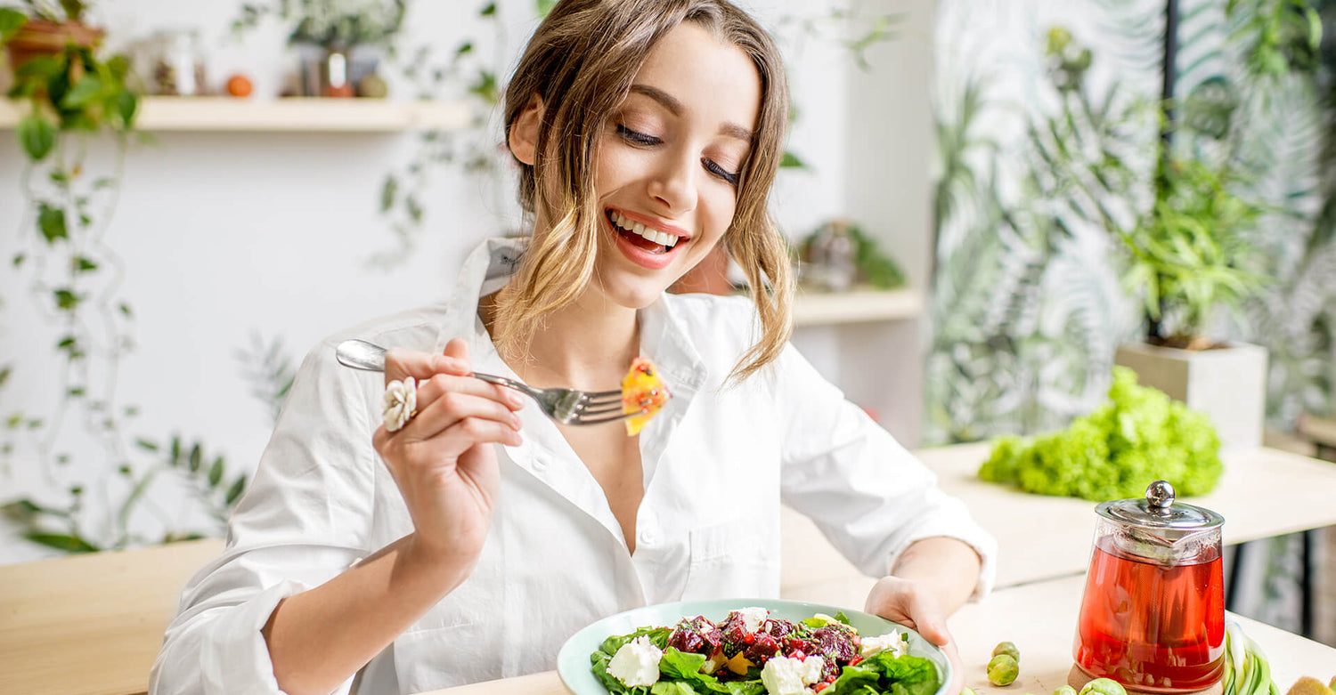 A Lady Eating Salad